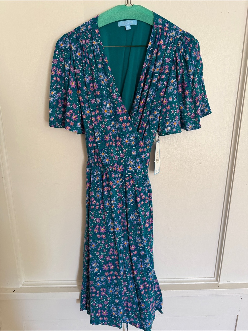 NWT Draper James XS short sleeve wrap  Teal Wrap Dress w Flutter Sleeves
